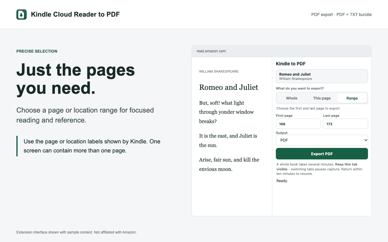 Kindle to PDF interface: Kindle text for your own AI study workflow