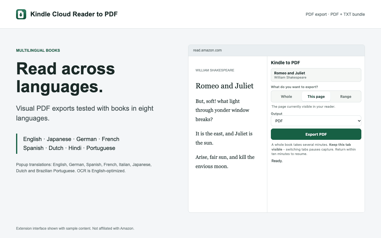Kindle to PDF interface: Kindle OCR for searchable PDFs and text